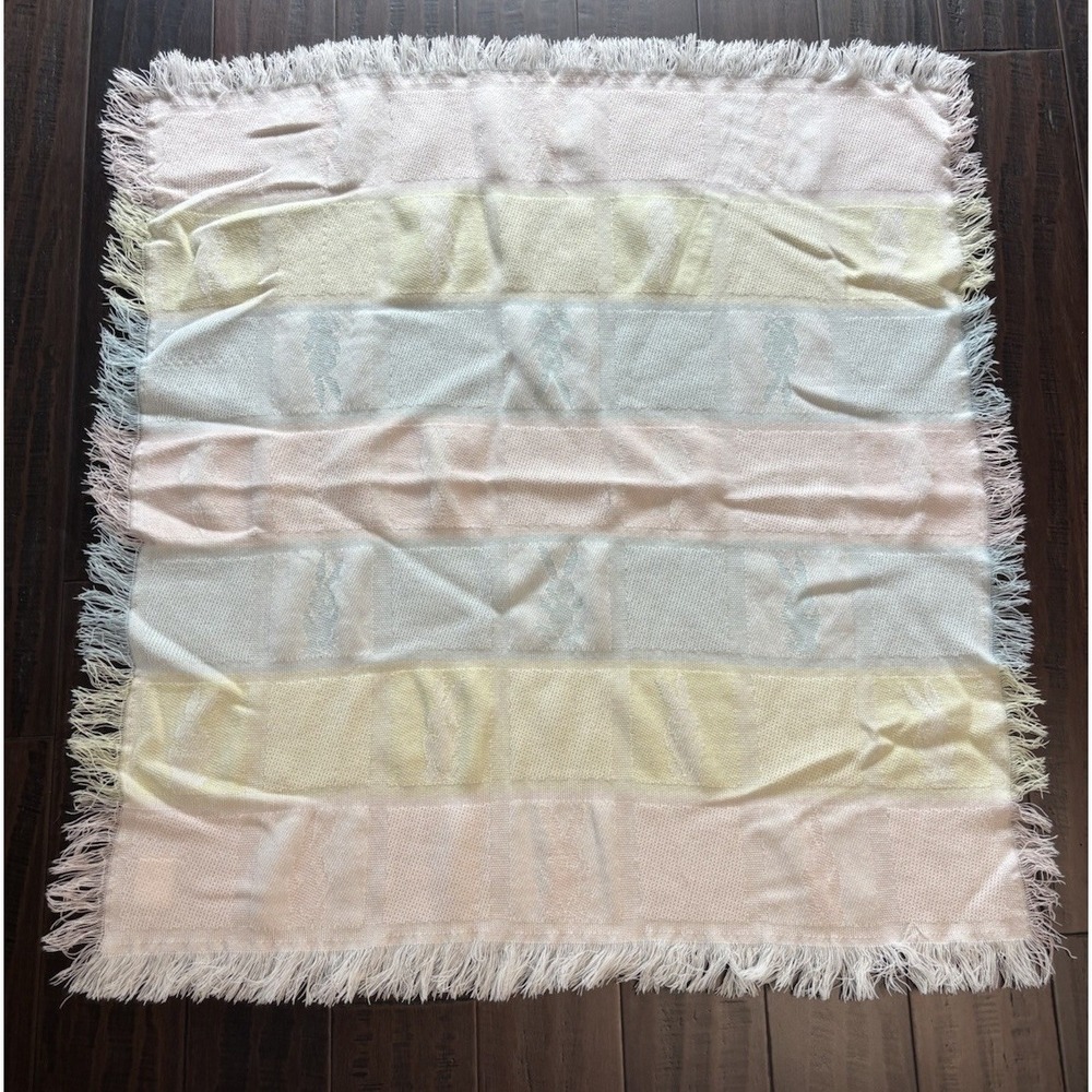 Elegant Baby Blanket Pastel Acrylic Bunny Striped Lovey Japan Fringe 36" x 36"